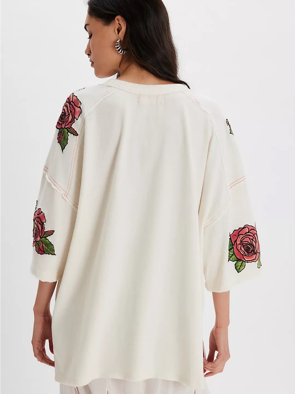 NWT Free People We The Free Edge of Glory Tee XS Floral Applique Oversized Top - Picture 4 of 11